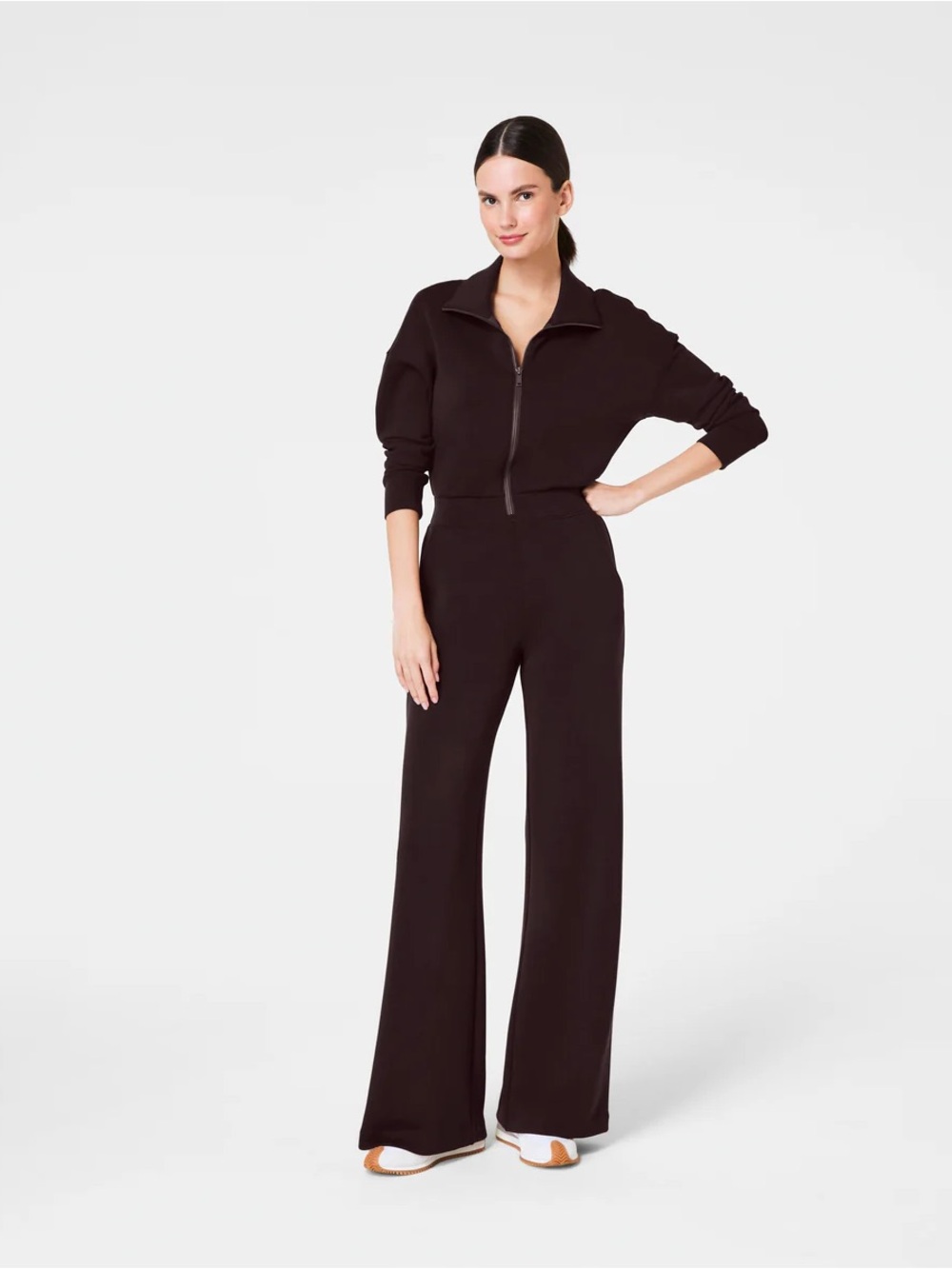 Spanx AirEssentials Truffle Brown Long-Sleeve Zip Front Jumpsuit
